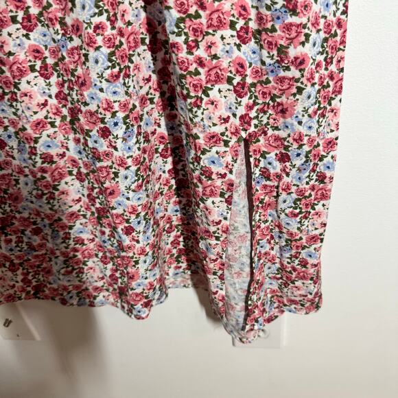 Womens L Floral Red Pink Garden Milkmaid Tradwife Babydoll Coquette Peasant - Picture 7 of 11